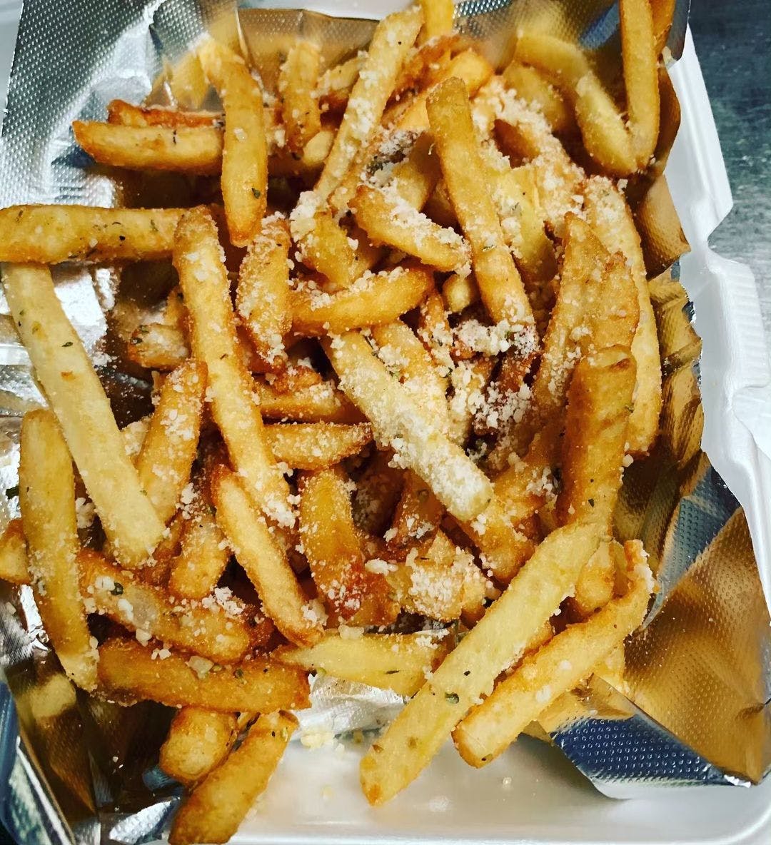 Order Garlic Parm French Fries - Small food online from Asylum Street Pizza store, Norwich on bringmethat.com