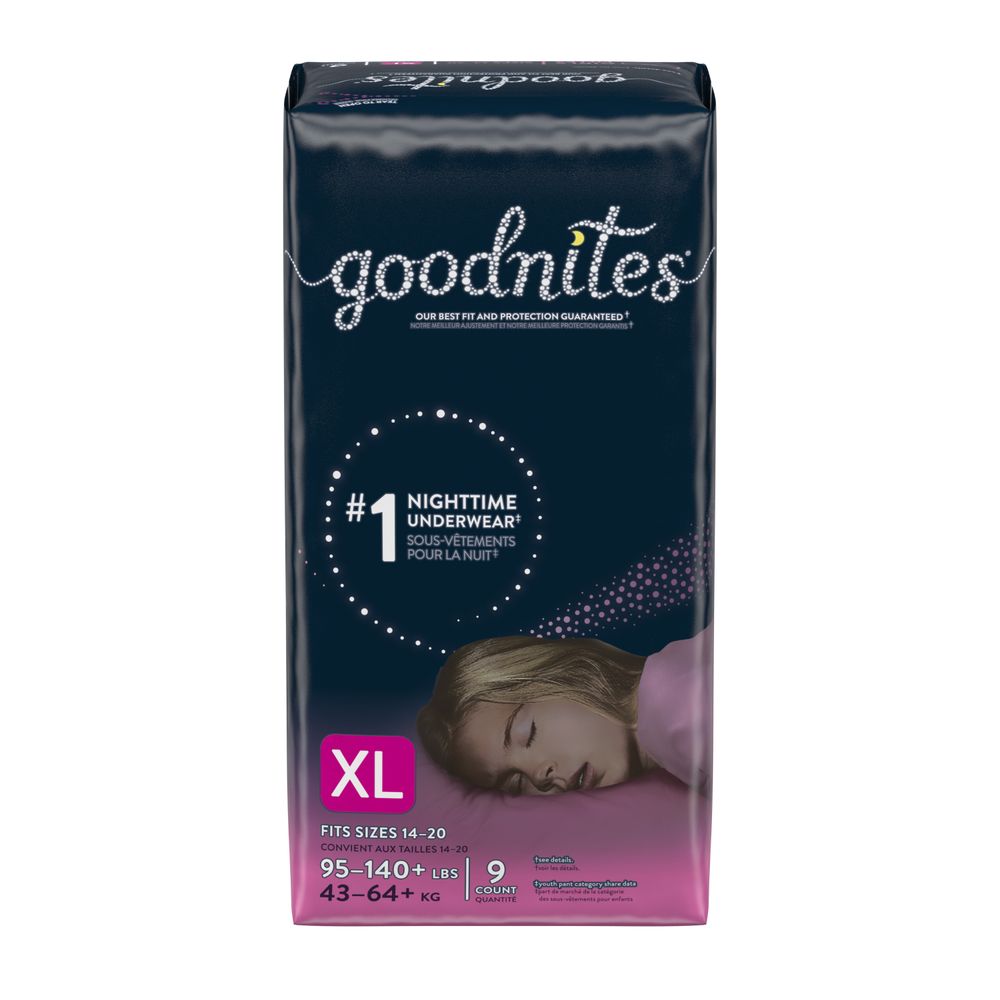 Order Goodnites Girls' Nighttime Underwear, XL, 95-140 lb - 9 ct food online from Rite Aid store, Cathedral City on bringmethat.com