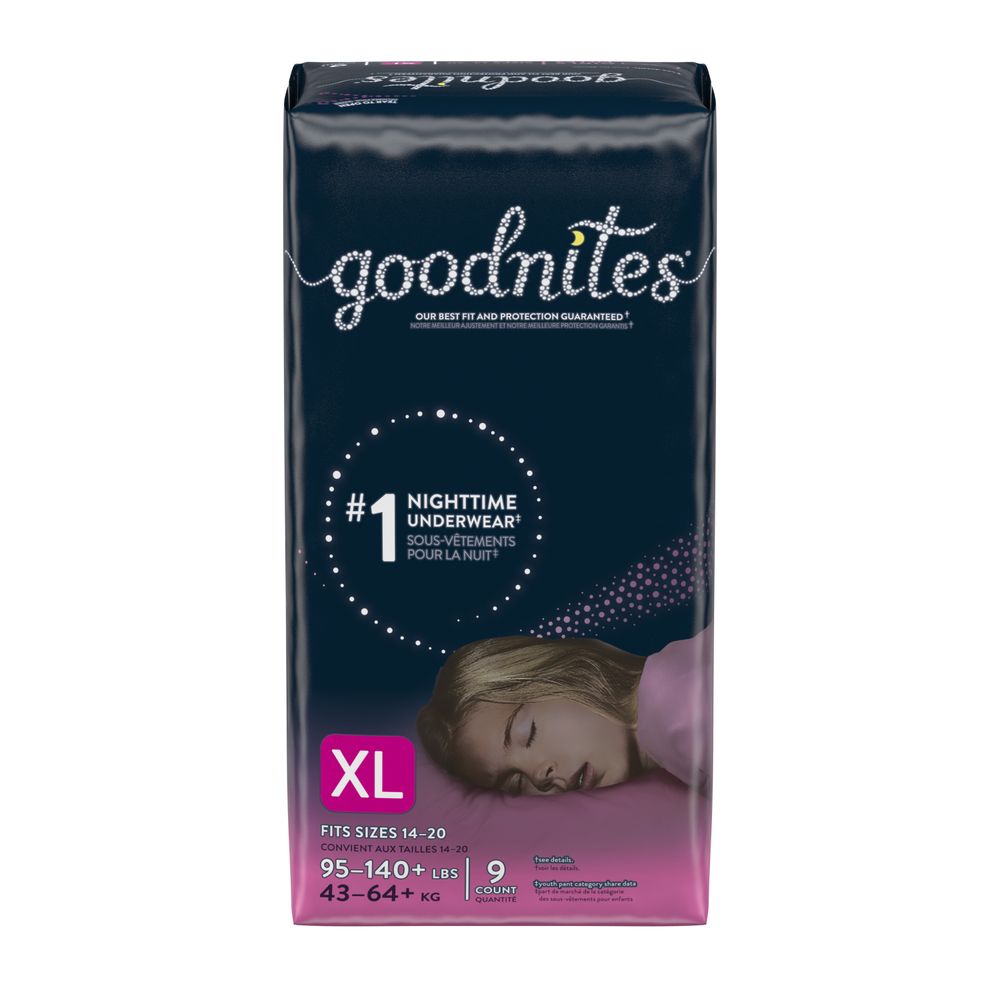 Order Goodnites Girls' Nighttime Underwear, XL, 95-140 lb - 9 ct food online from Rite Aid store, ELMIRA on bringmethat.com