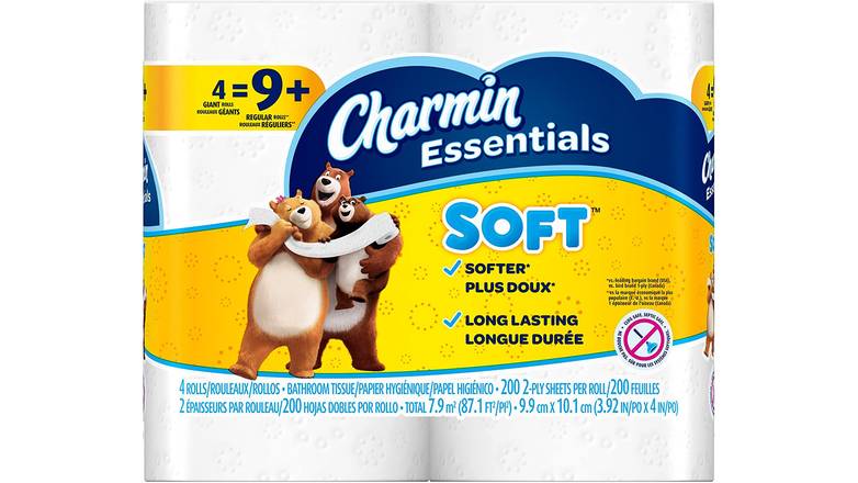 Order Procter & Gamble 4 Giant Rolls Charmin Essentials Soft Bath Tissue food online from Route 7 Food Mart store, Norwalk on bringmethat.com