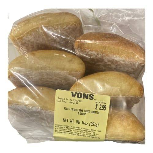 Order Vons · Famous Bake House Ciabatta (6 ct) food online from Safeway store, Rehoboth Beach on bringmethat.com