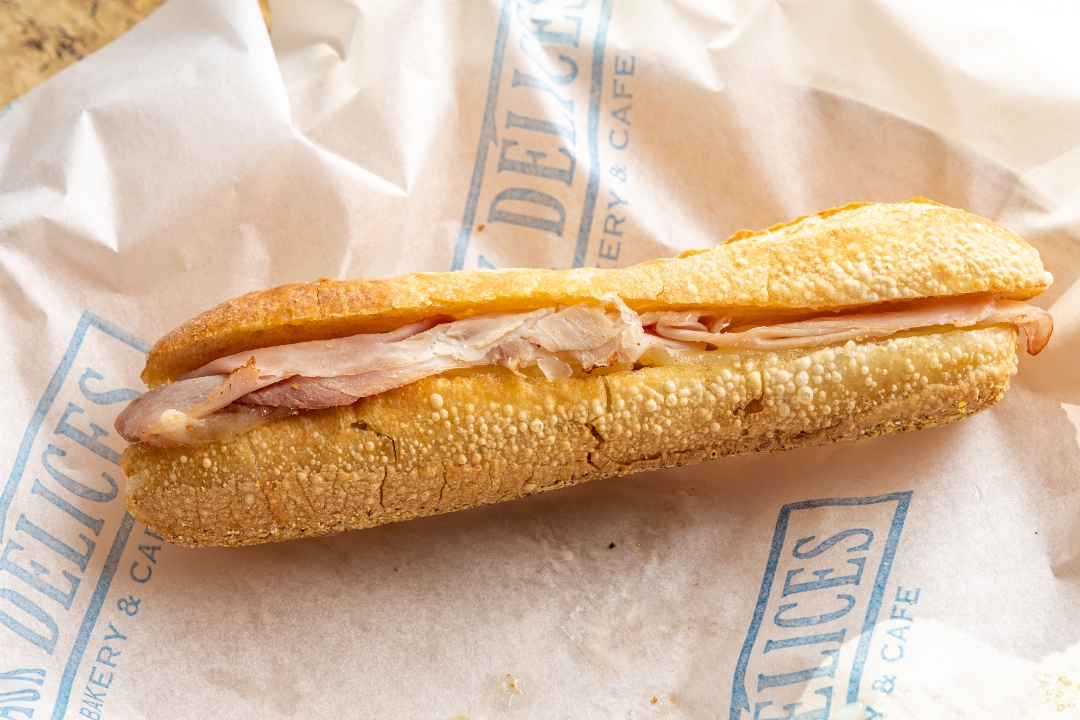 Order Mini Ham & Cheddar Baguette food online from Aux Delices store, Darien on bringmethat.com