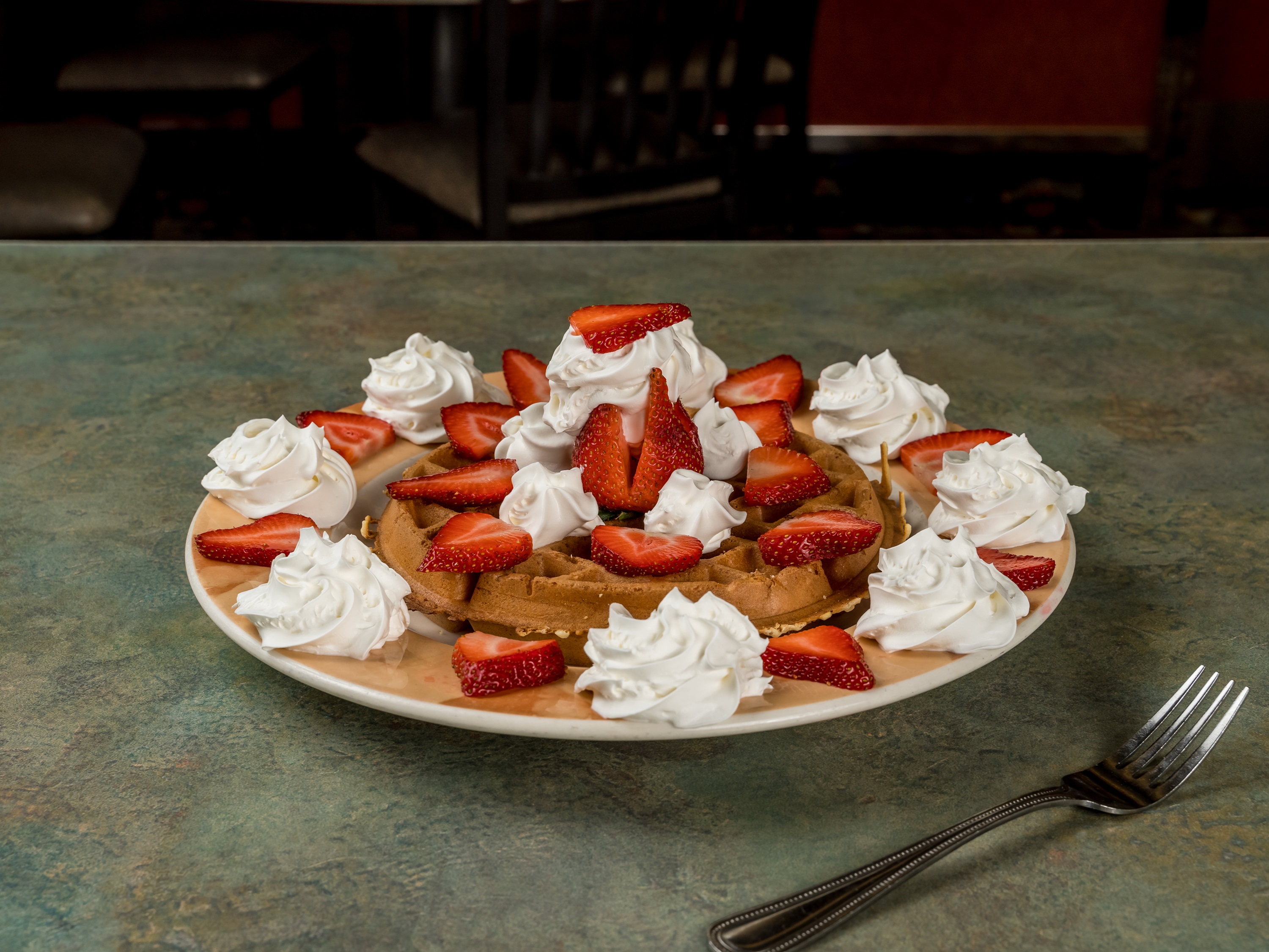 Order Belgian Waffle with Fresh Strawberries food online from Hauppauge Palace Diner store, Hauppauge on bringmethat.com