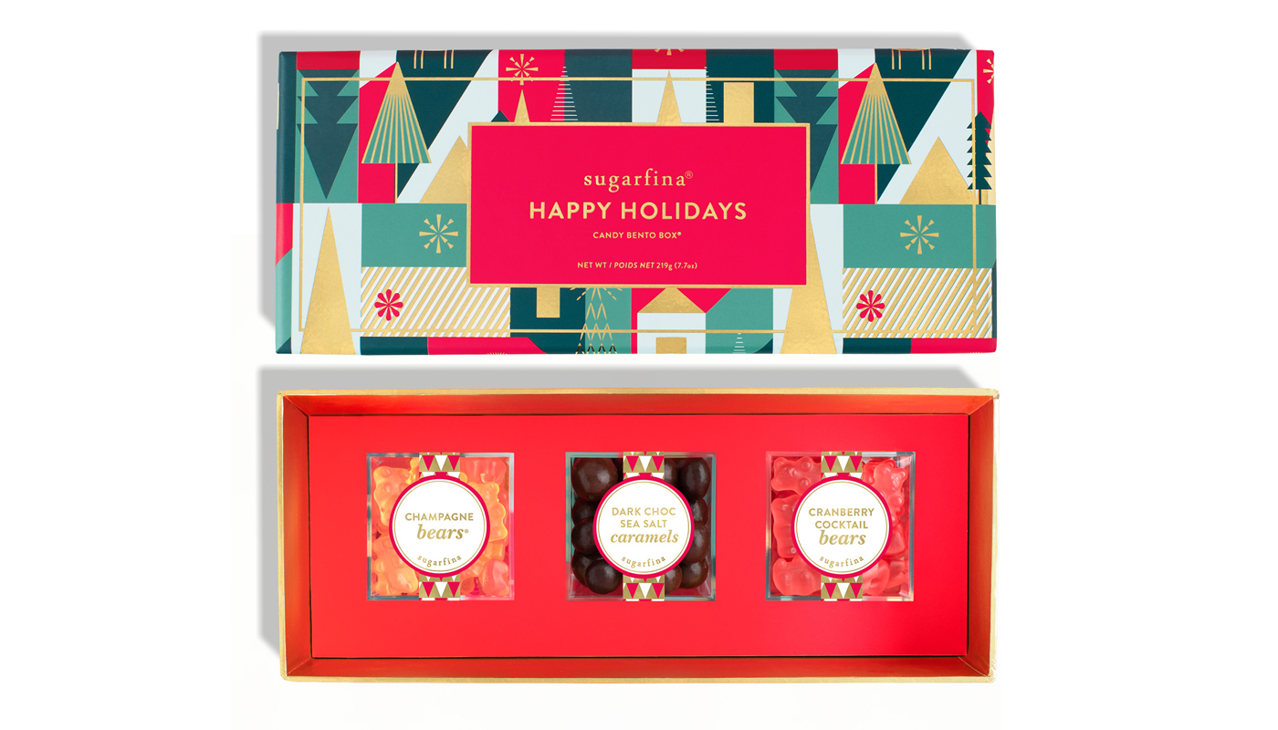 Order Happy Holidays 3 Piece Candy Bento Box® food online from Sugarfina store, Los Angeles on bringmethat.com