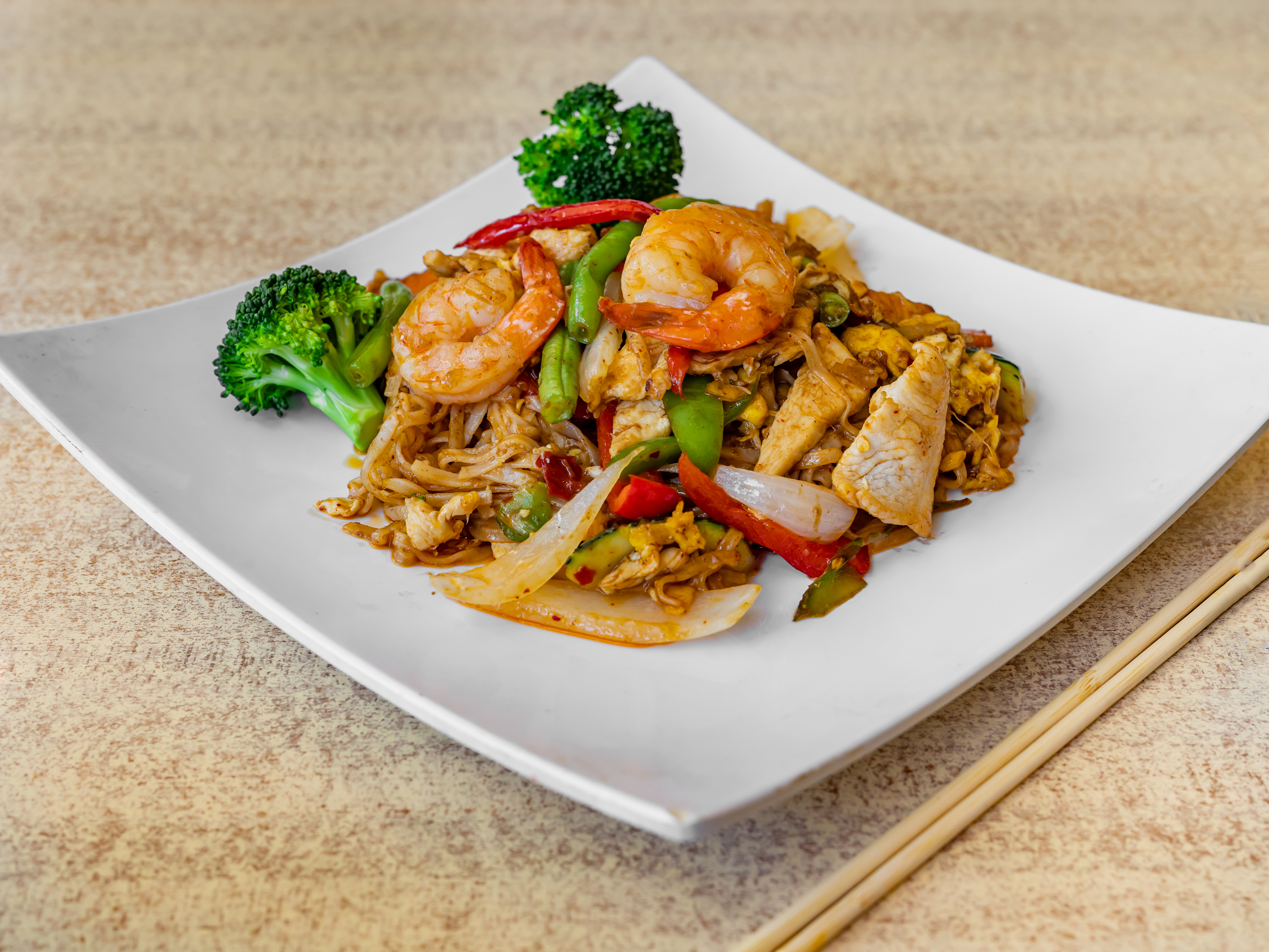 Order Red Dragon Noodle food online from Charm Thai Bistro store, Wakefield on bringmethat.com