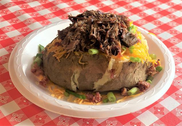 Order Loaded Tater with Meat food online from Hog Wild Pit Bar-B-Q store, Wichita on bringmethat.com