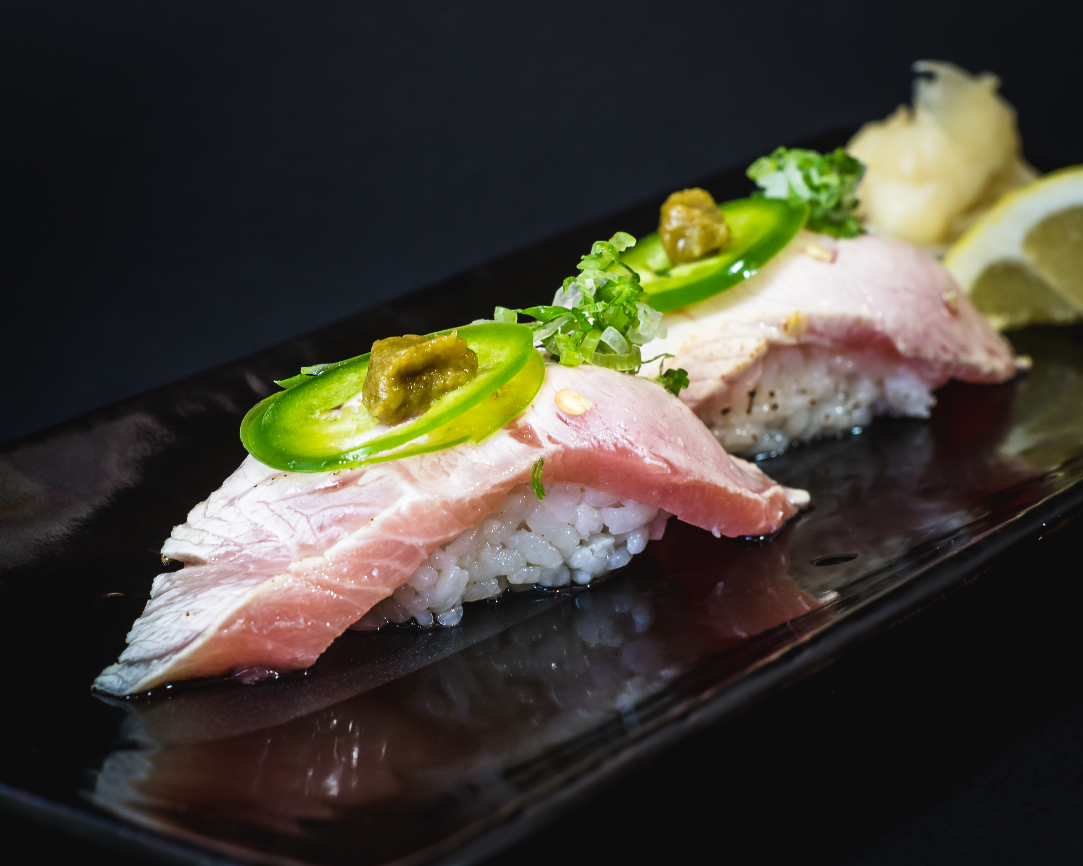 Order Aburi Yellowtail Jalapeno Sushi food online from California Roll Factory store, Los Angeles on bringmethat.com