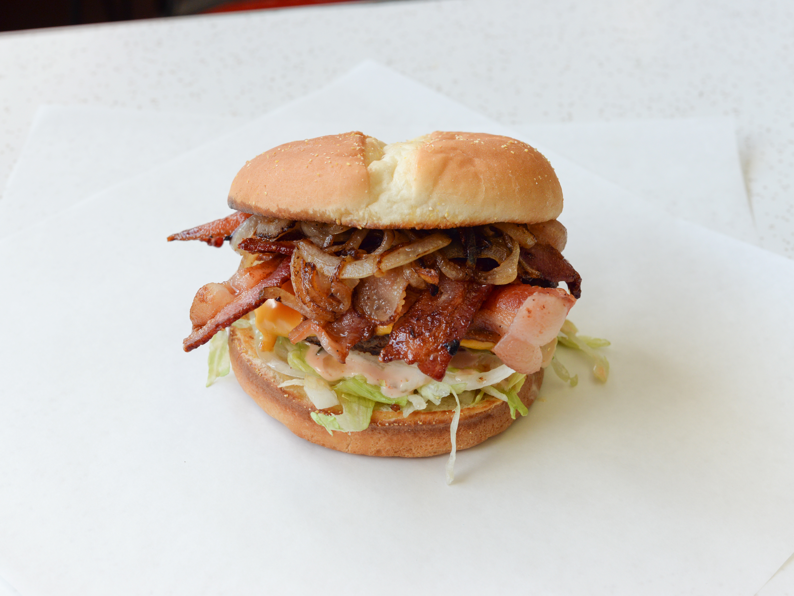 Order Bacon Burger food online from Dudes Drive Inn store, Redding on bringmethat.com