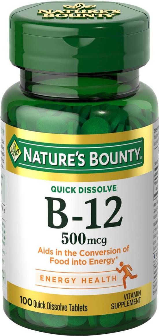 Order Nature's Bounty B-12 Quick Dissolve Tablets 500mcg (100 ct) food online from Rite Aid store, Palm Desert on bringmethat.com