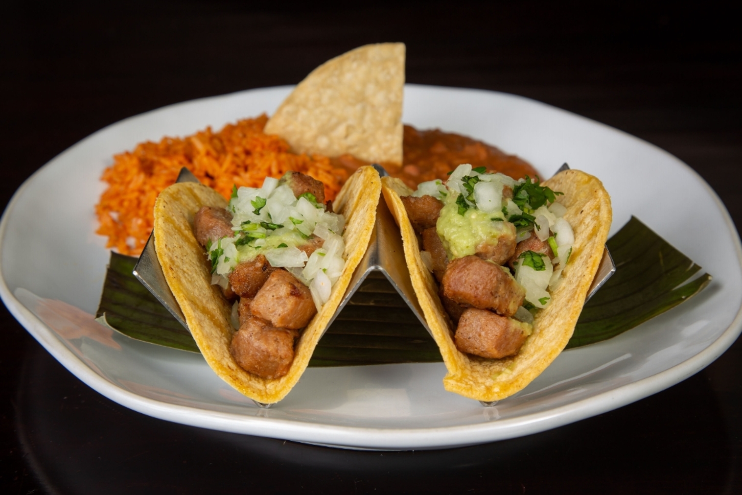 Order 2 Vegan Chicken Tacos food online from Hussongs Cantina store, Las Vegas on bringmethat.com