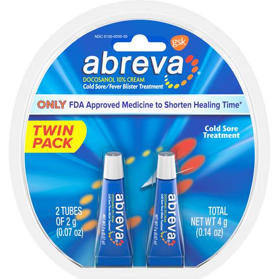 Order Abreva Docosanol 10% Cream Tube Treatment for Cold Sores and Fever Blisters Twin Pack (0.07 oz x 2 ct) food online from Rite Aid store, PITTSBURGH on bringmethat.com