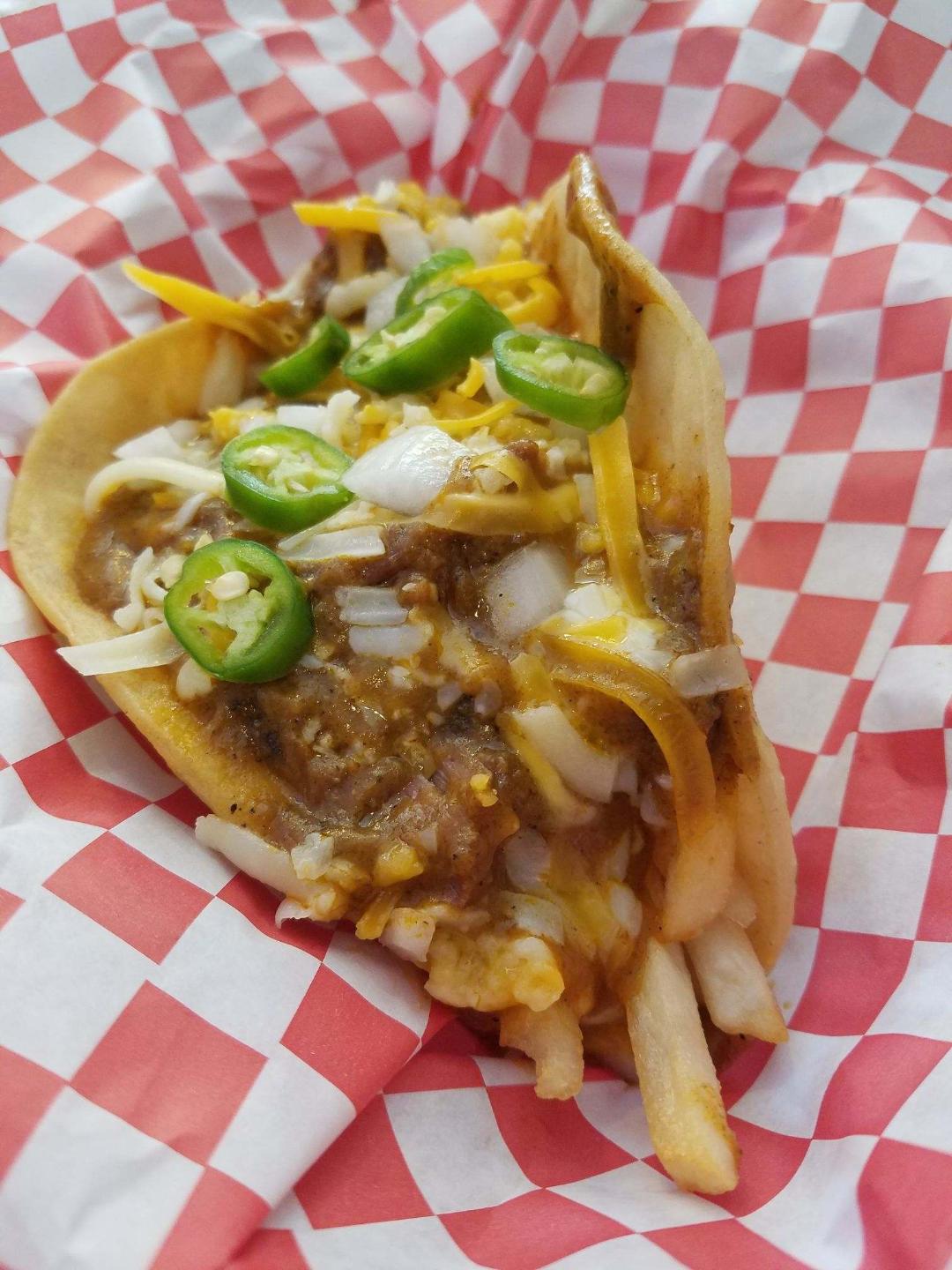 Order Ground Beef French Fries Mega Taco food online from Burrito Factory store, Sunland on bringmethat.com