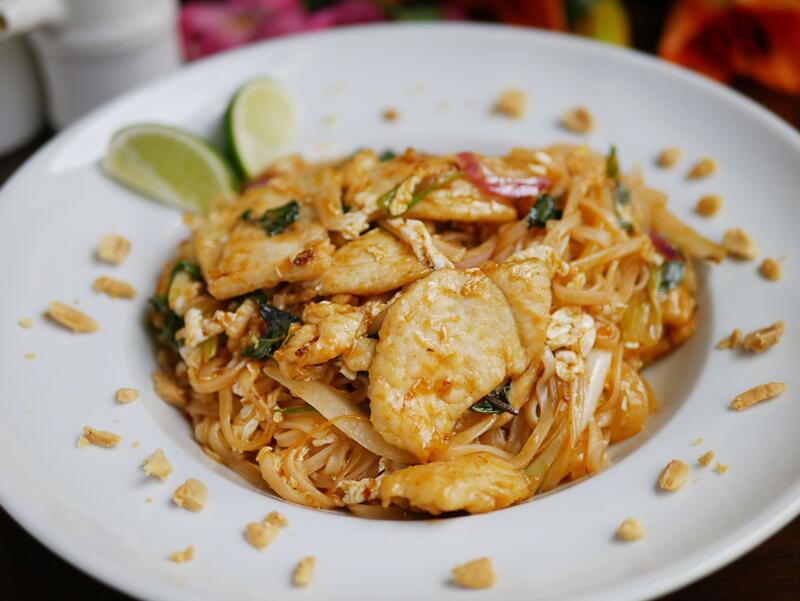 Order Pad Thai  food online from Four Leaves Asian Restaurant store, Huntsville on bringmethat.com
