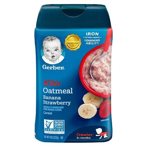 Order Gerber Lil' Bits Cereal Oatmeal Banana Strawberry - 8.0 oz food online from Walgreens store, Gulfport on bringmethat.com