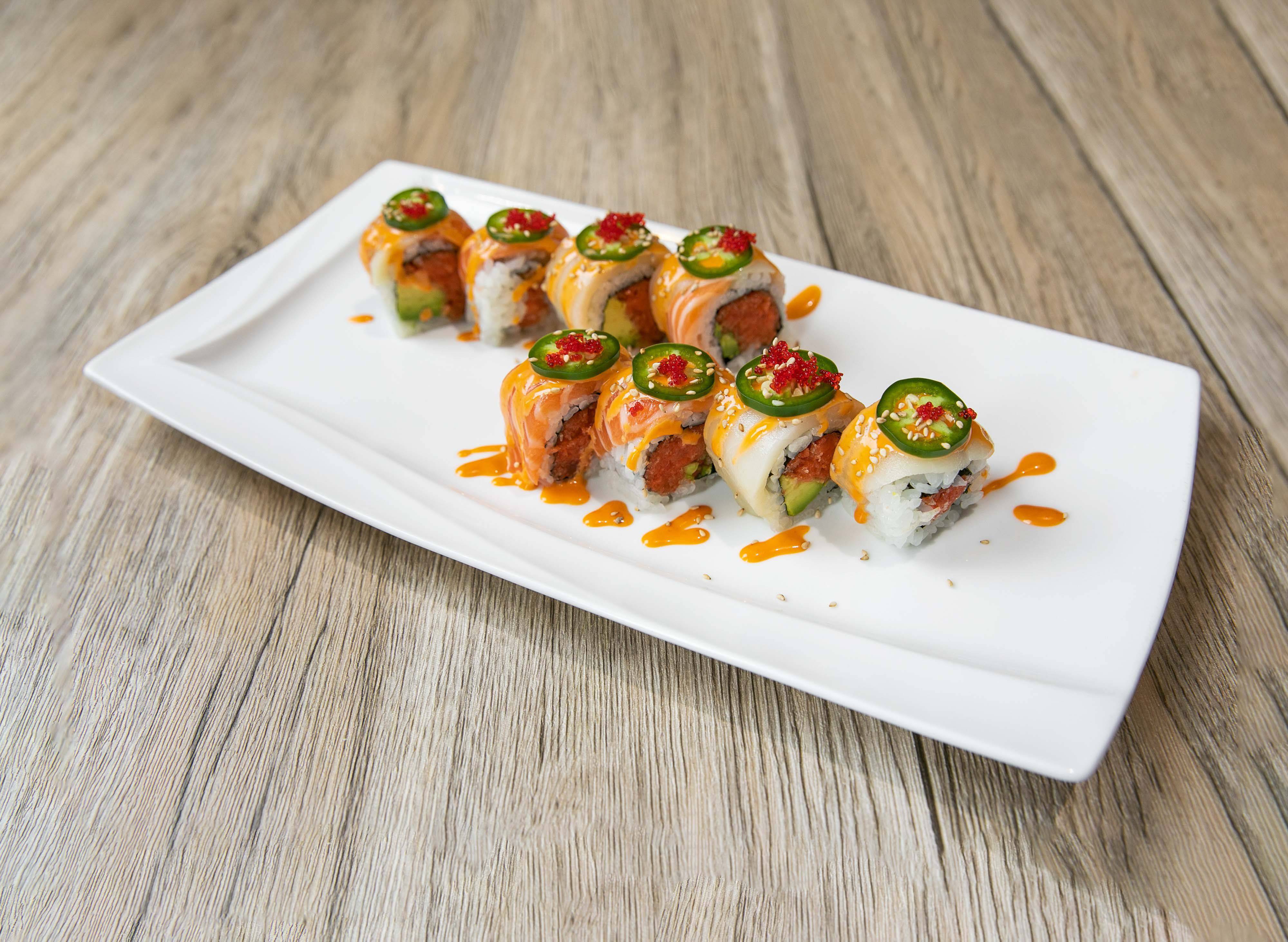 Order Kiss of Fire Roll food online from Aji Sushi store, New York on bringmethat.com