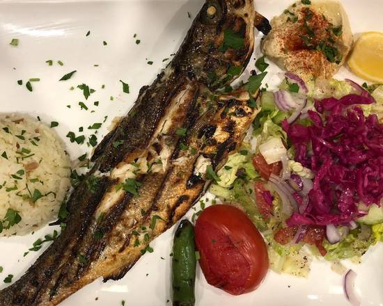 Order Grilled SeaBass(Branzino) Fish Plate food online from Van Ness Cafe & Gyros store, San Francisco on bringmethat.com