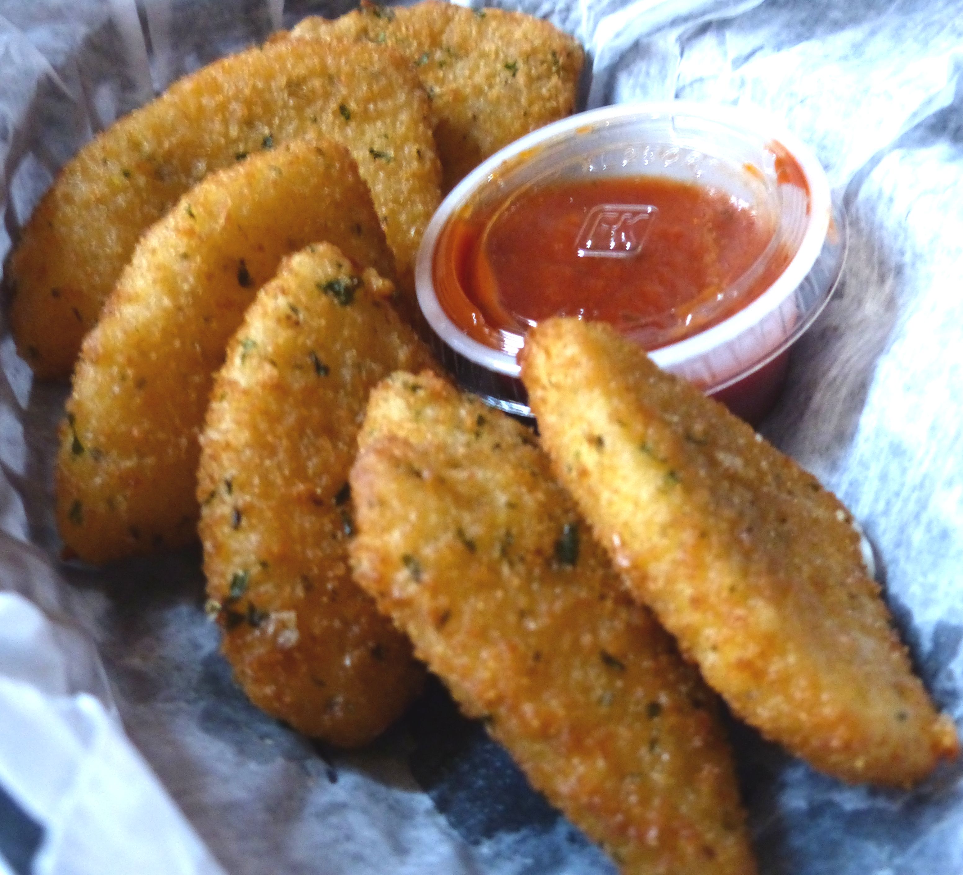 Order 6 Piece Fried Mozzarella food online from Bullfeathers store, Knoxville on bringmethat.com