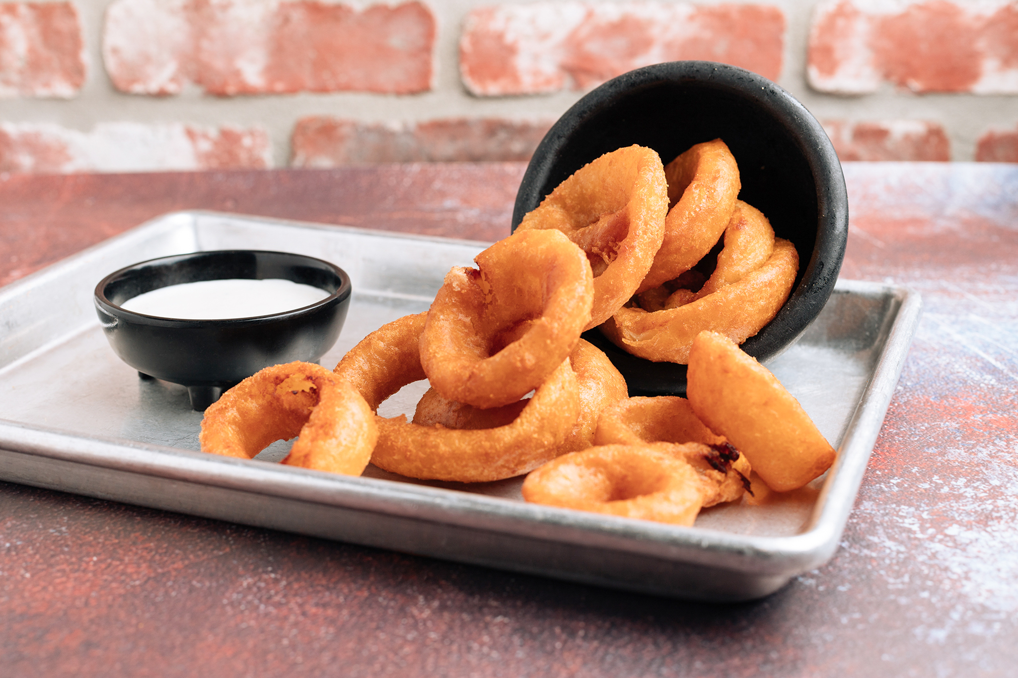Order Beer Battered Onion Rings served with Ranch  food online from Soup Du Jour store, Beverly Hills on bringmethat.com