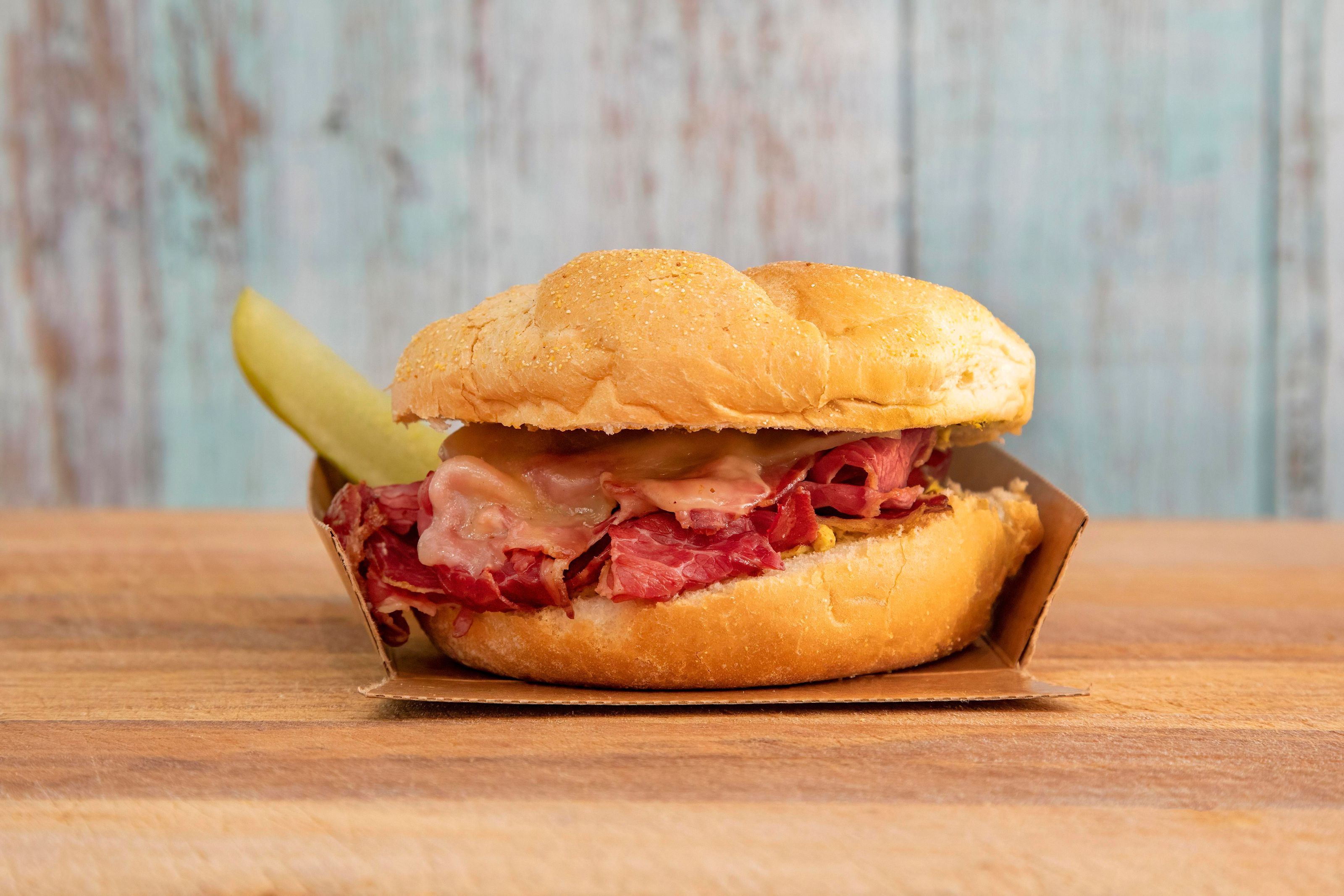 Order Corn Beef Sandwich food online from Bagels on the square store, New York on bringmethat.com