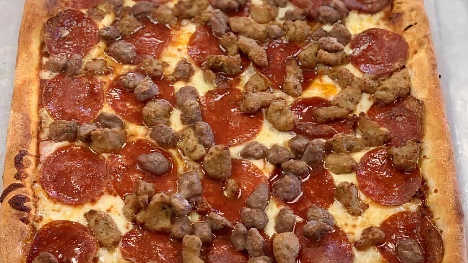 Order Meatfest Square Pie - 14" food online from Best Way Pizza store, Bedford on bringmethat.com