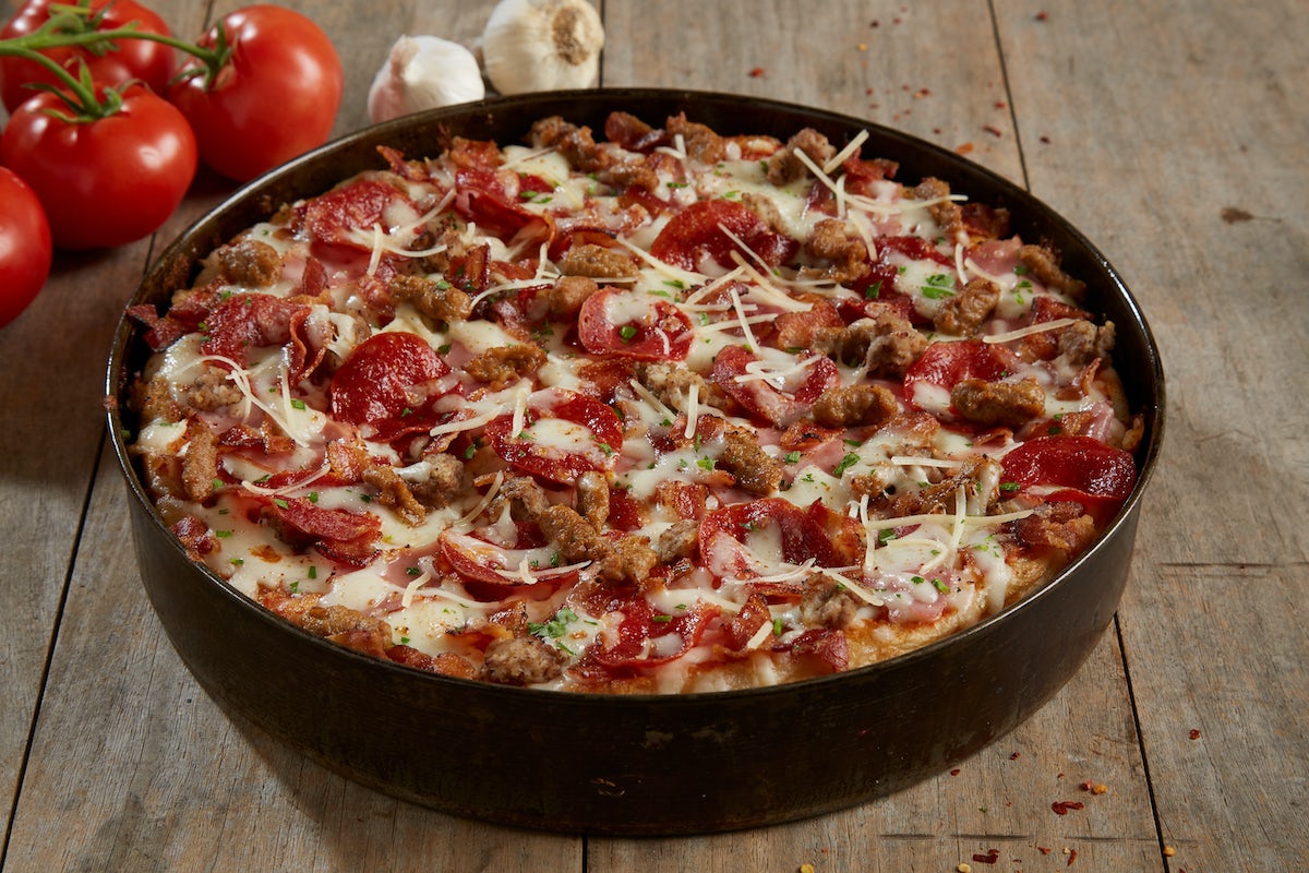 Order Gourmet Five Meat Pizza - Shareable food online from BJ's Restaurant & Brewhouse store, West Covina on bringmethat.com