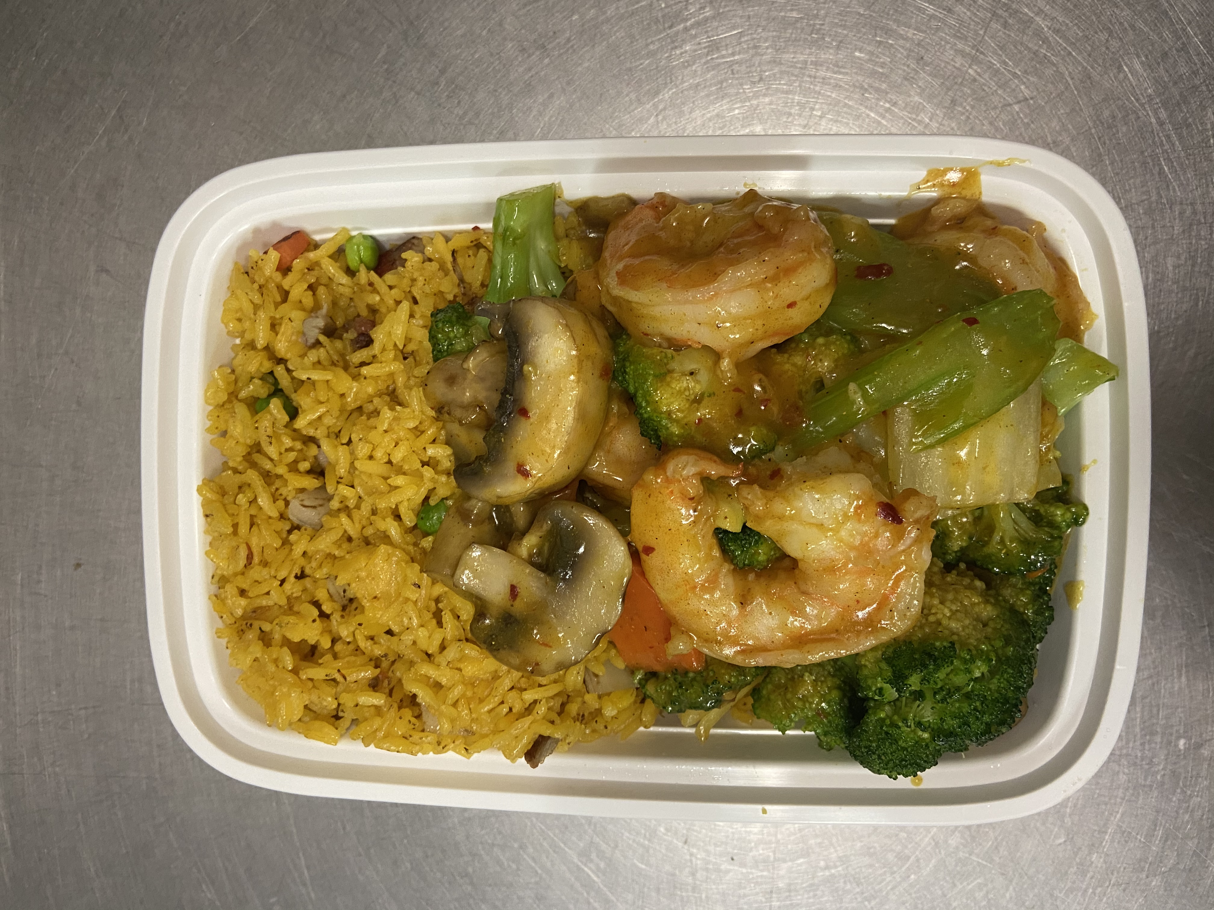 Order C22. Curry Shrimp Combination Platter food online from New Jin Xin store, Brooklyn on bringmethat.com