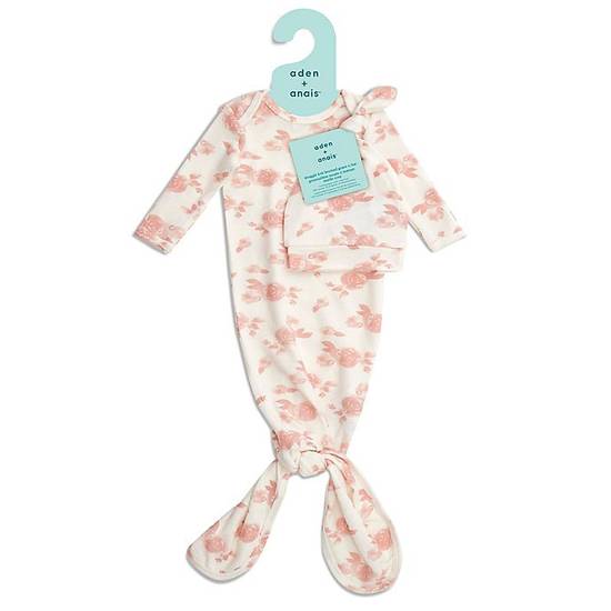 Order aden + anais® Size 0-3M 2-Piece Rose Knot Gown and Hat Set in Pink food online from Bed Bath & Beyond store, Lancaster on bringmethat.com