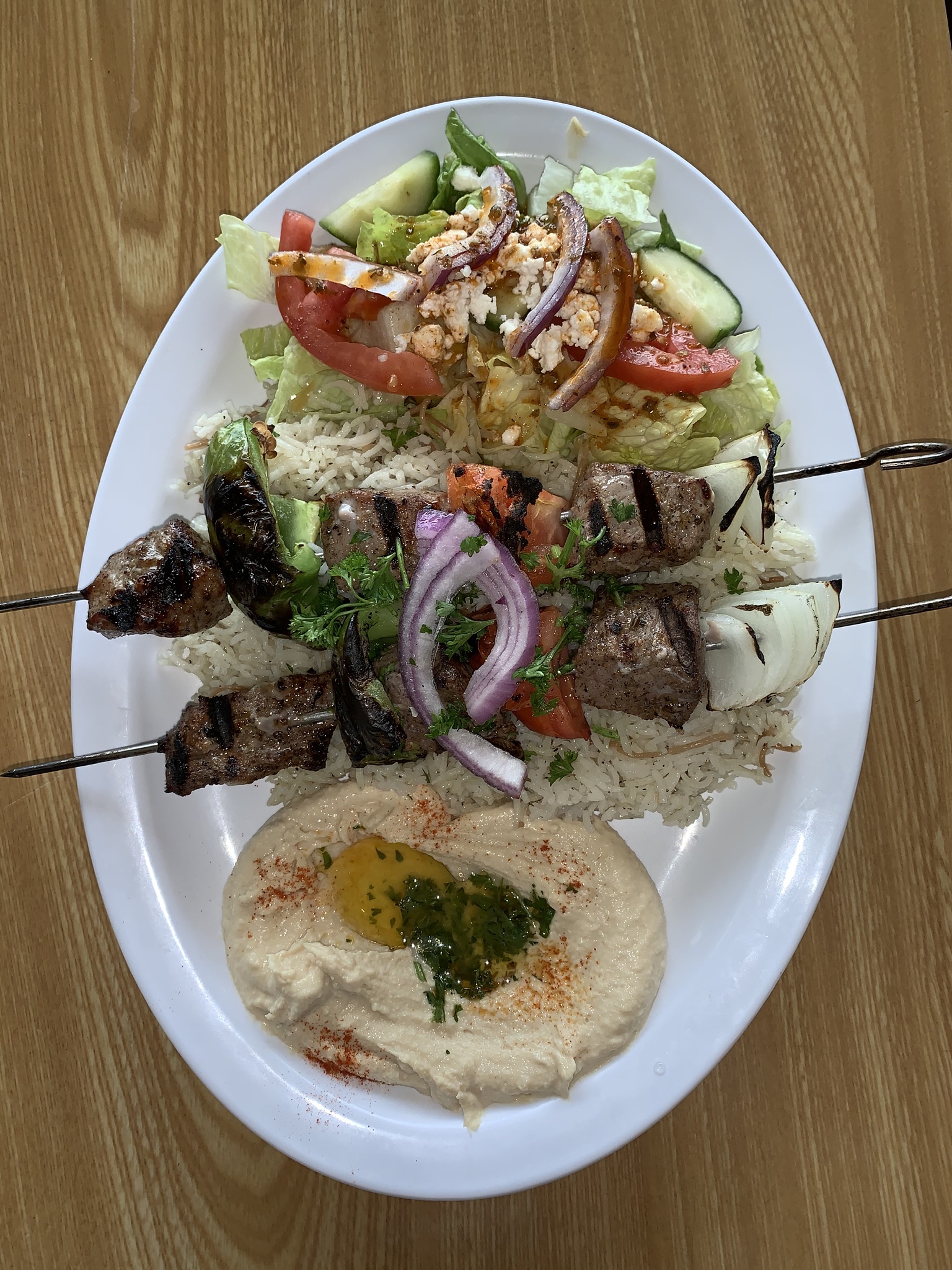 Order Lamb Kebab Plate food online from Amira Mediterranean cuisine store, Arlington on bringmethat.com