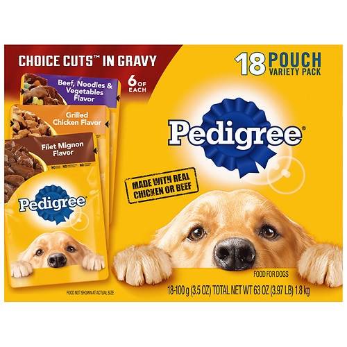 Order Pedigree CHOICE CUTS IN GRAVY Adult Soft Wet Dog Food - 3.5 oz x 18 pack food online from Walgreens store, Northampton on bringmethat.com