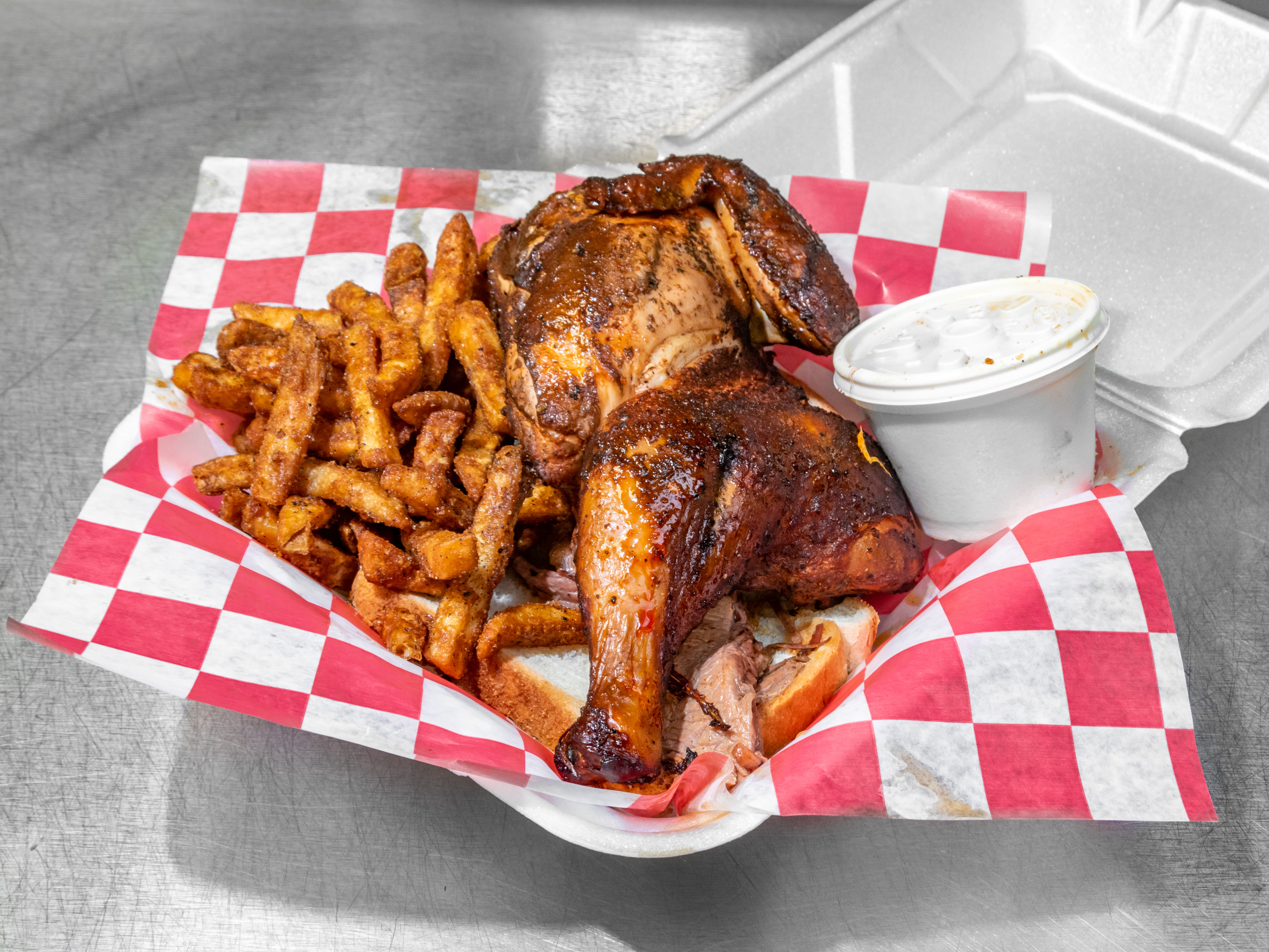 Order 2 Meat Dinner  food online from Little Nick Bbq store, Rockford on bringmethat.com