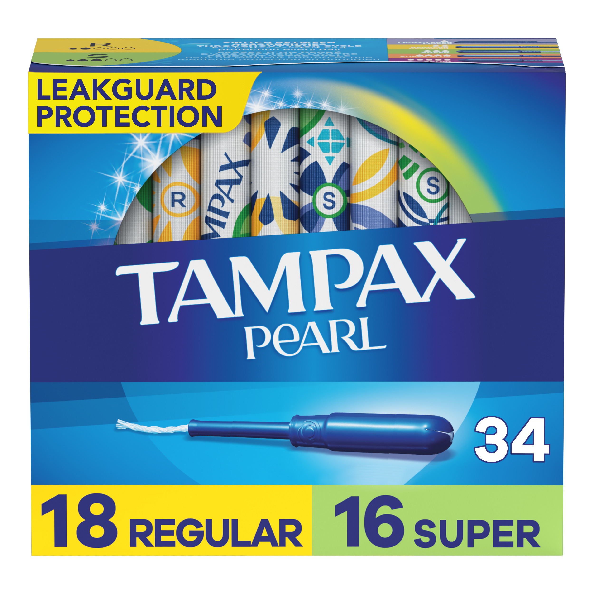 Order Tampax Pearl Tampons - Regular/Super Absorbency with LeakGuard Braid, Duo Pack, Unscented, 34 ct food online from Rite Aid store, MILLER PLACE on bringmethat.com
