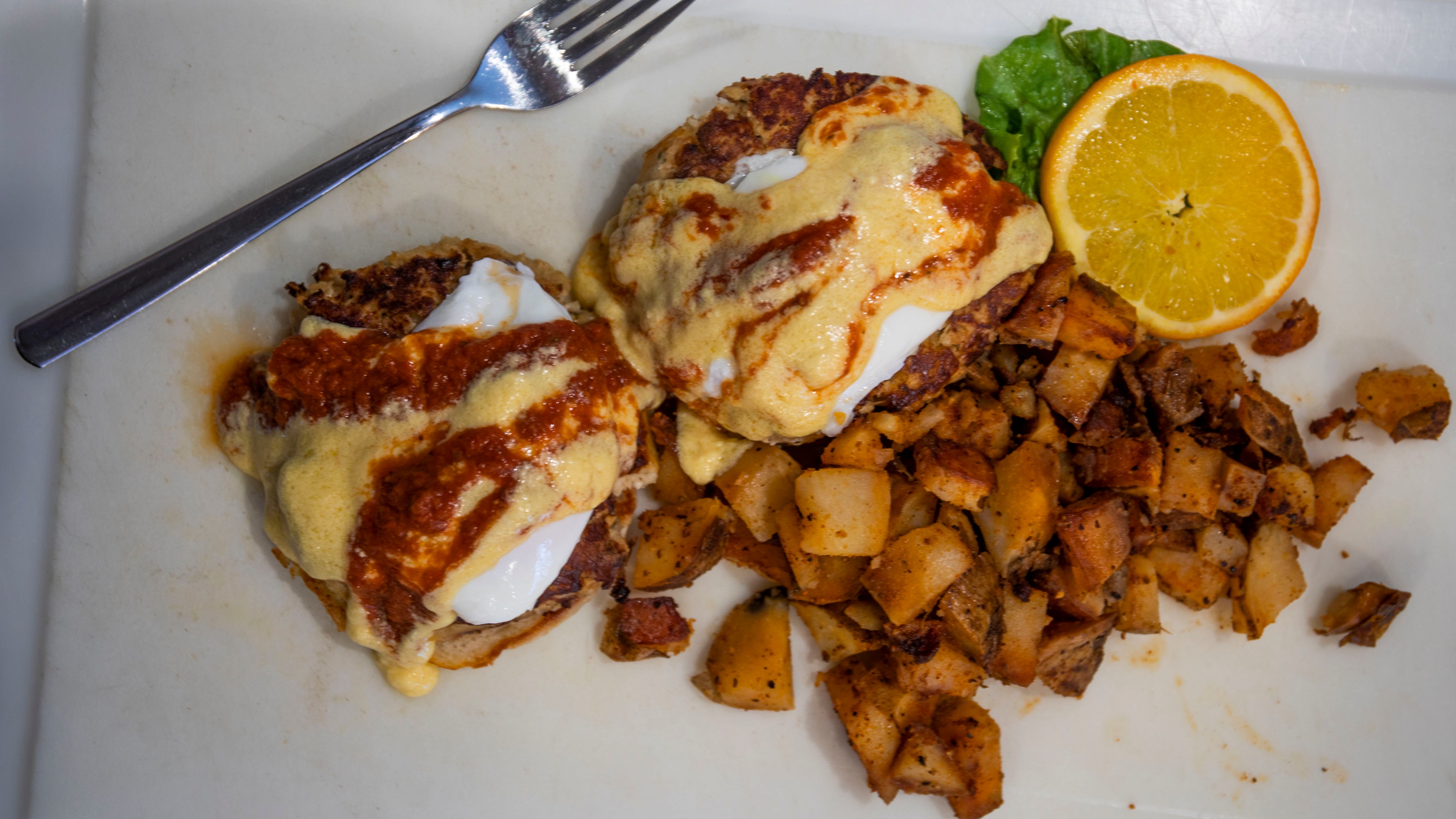 Order Crab Cake Benedict    food online from The Delectable Egg store, Denver on bringmethat.com