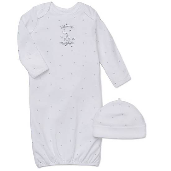 Order Little Me® 2-Piece "Welcome to the World" Long-Sleeve Gown and Hat Set in White food online from Bed Bath & Beyond store, Lancaster on bringmethat.com