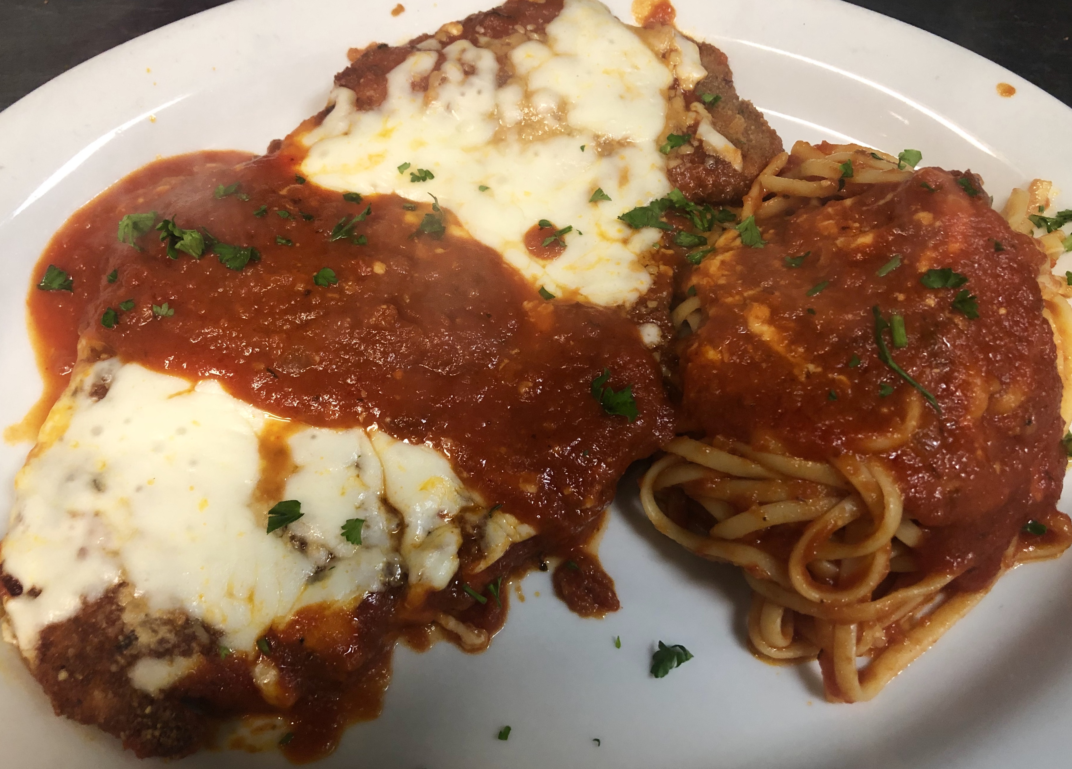 Order Pollo Parmigiana Dinner food online from Pino Cucina store, Ladera Ranch on bringmethat.com