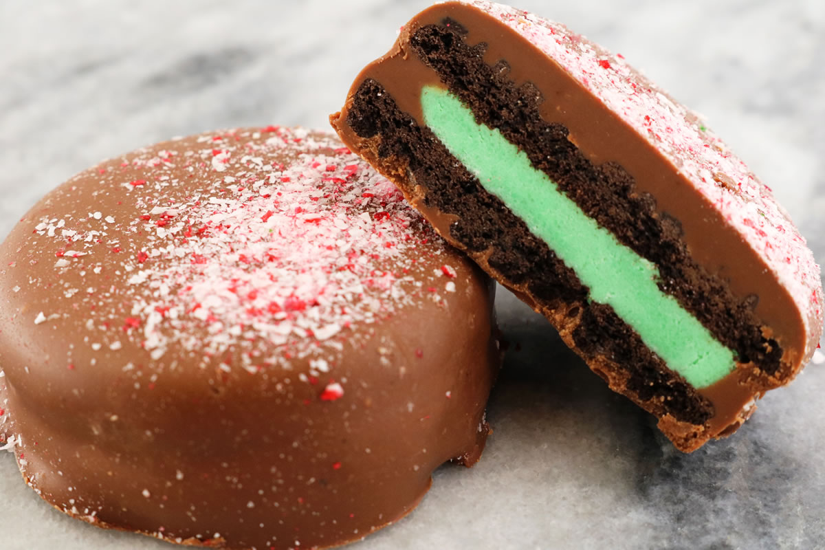 Order 6 Piece Chocolate Dipped Mint Cookies food online from Fernwood Finest Candies store, Midvale on bringmethat.com