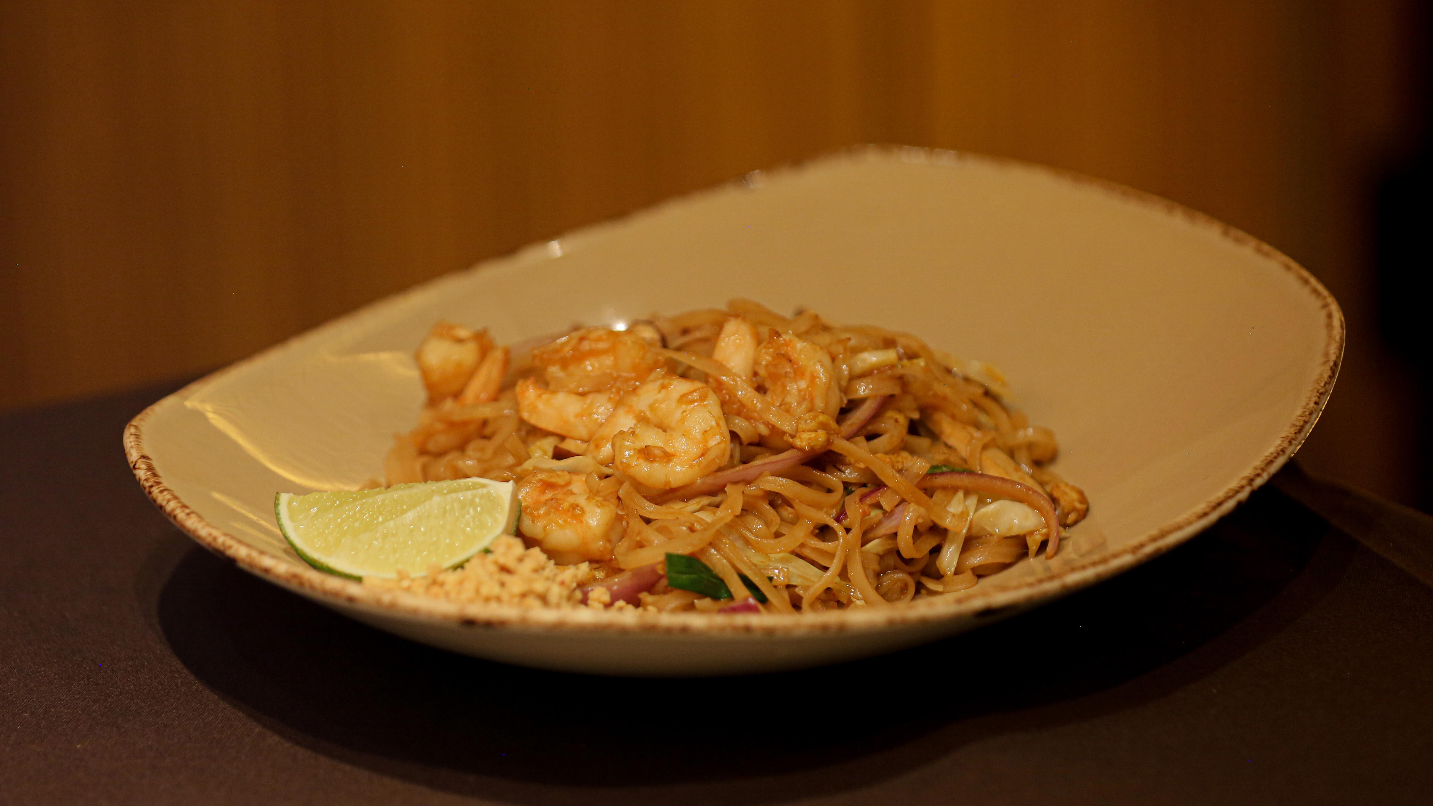 Order Pad Thai Shrimp (Thai Noodles) food online from MoCA Asian Bistro - Queens store, Forest Hills on bringmethat.com