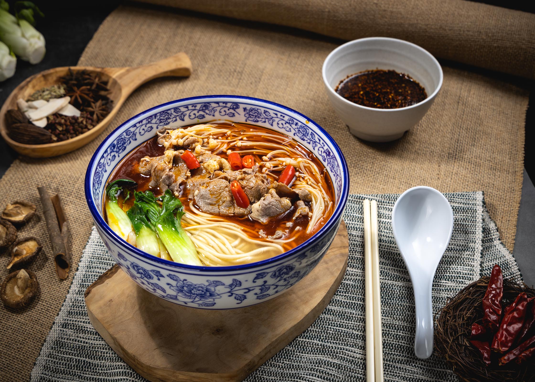 Order F3. Mala Premium Beef Noodle Soup food online from Northern Cafe store, Irvine on bringmethat.com