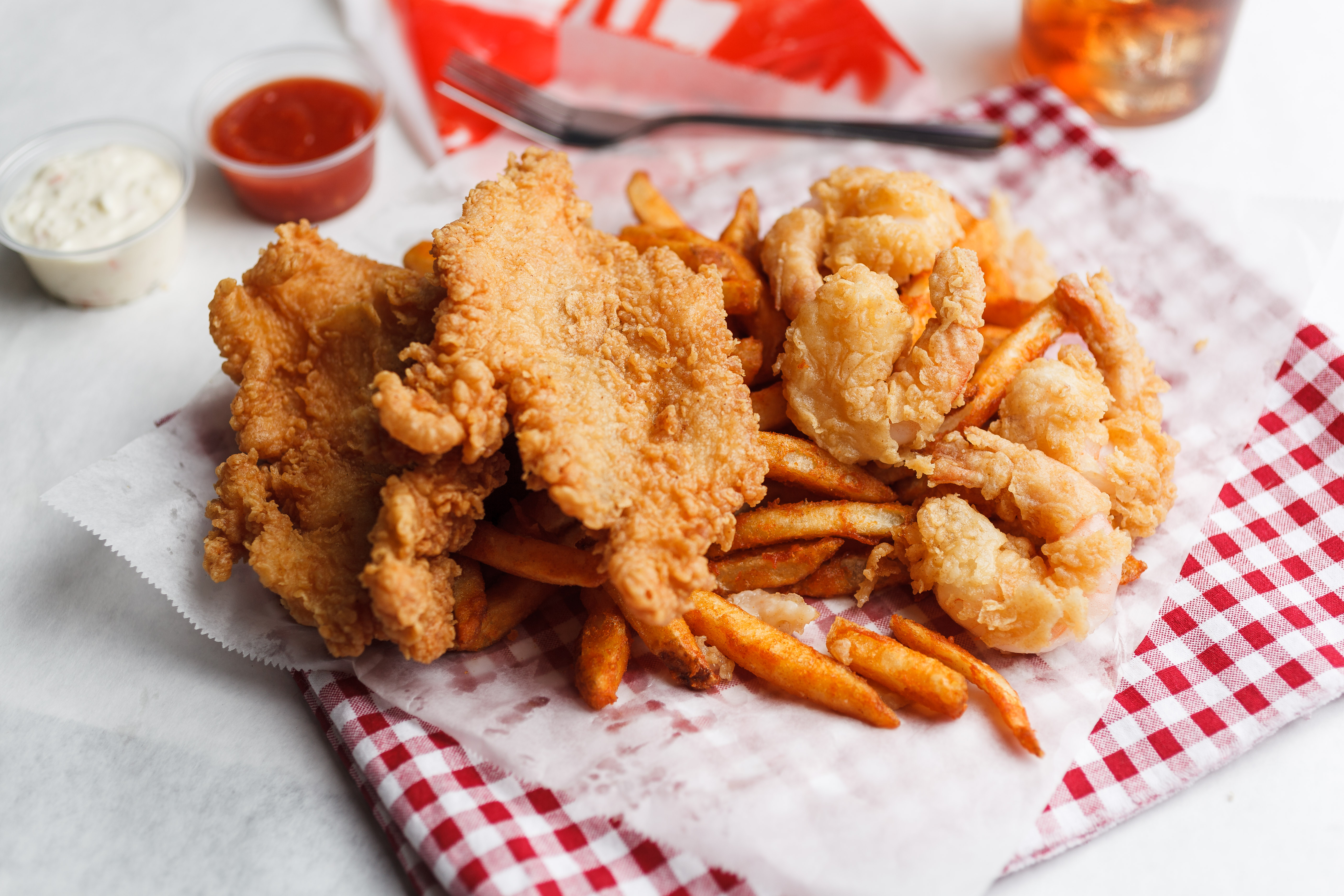 Order Fried 2 Combo Basket food online from The Seafood King store, Hoover on bringmethat.com