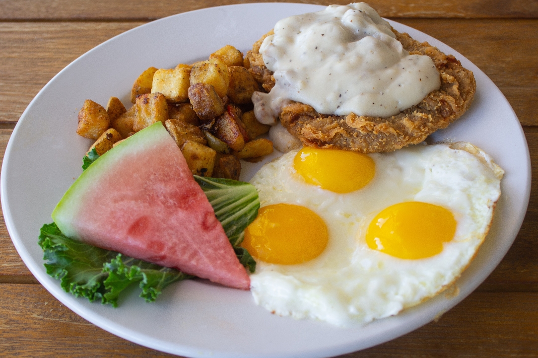 Order Country Fried Steak & 3 Eggs food online from Big Dog's Brewing Company store, Las Vegas on bringmethat.com
