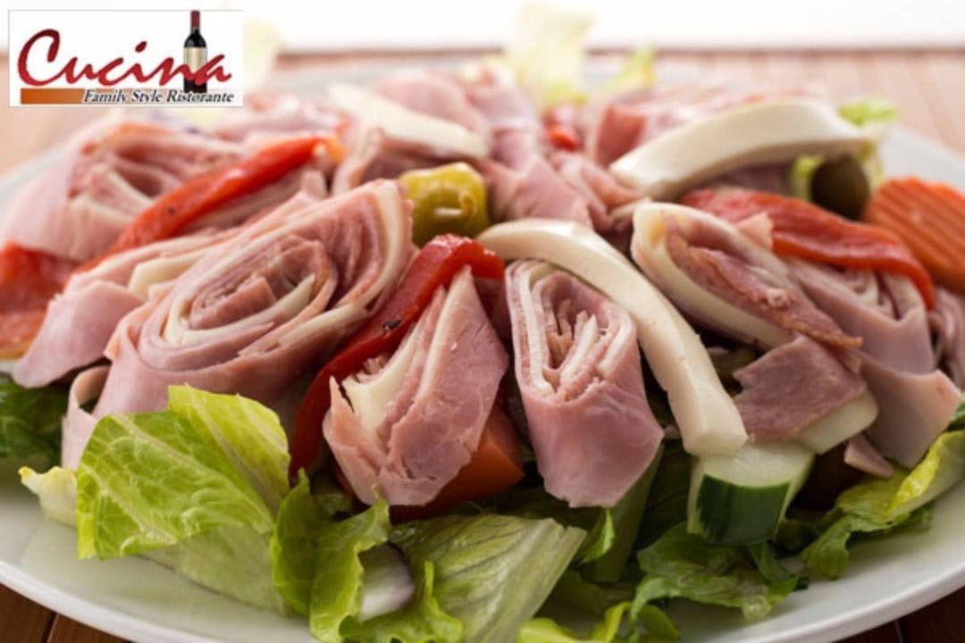 Order Cold Antipasto Salad - Half (Serves 1 Person) food online from Cucina Family Style Restorante store, East Quogue on bringmethat.com