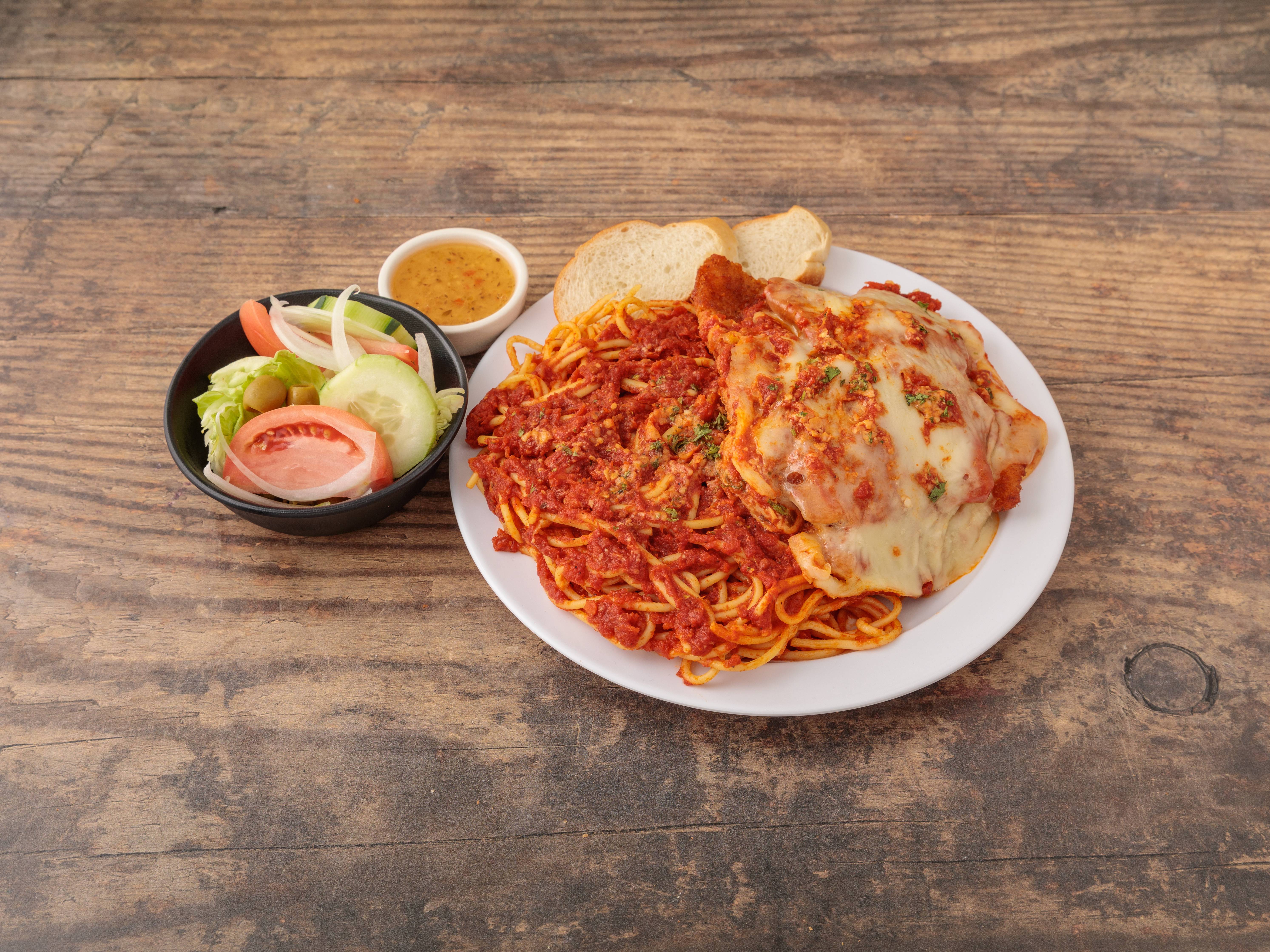 Order Chicken Parmigiana dinner food online from My Family Pizza store, Staten Island on bringmethat.com