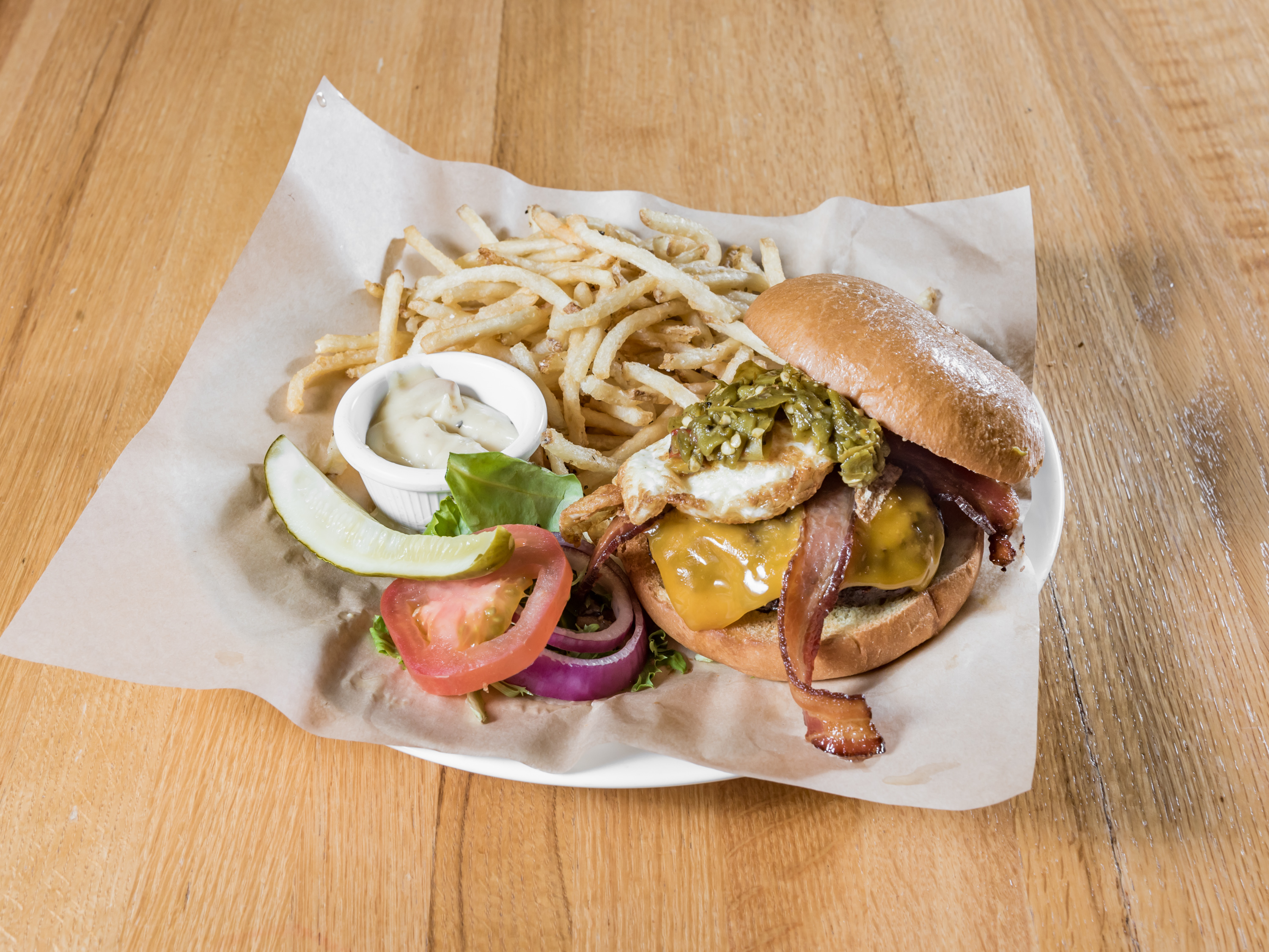 Order The Hangover Burger food online from Charley Big Burger store, Albuquerque on bringmethat.com