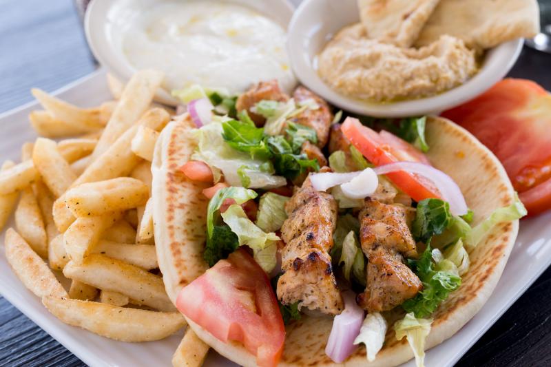 Order Chicken Souvlaki Sandwich food online from Atheneos Greek Village Cafe store, Mesquite on bringmethat.com