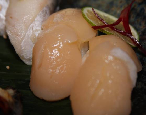 Order Sea Scallop (2 pcs) (Hotategai) Nigiri food online from I Luv Sushi store, Rockford on bringmethat.com