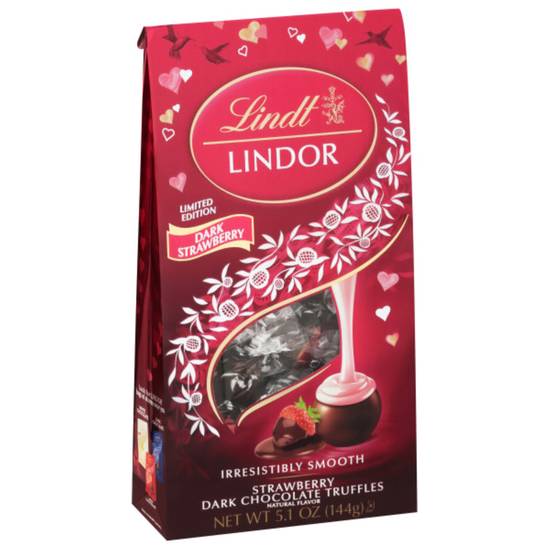Order Lindt LINDOR Strawberry Dark Chocolate Candy Truffles, Valentine's Day Dark Chocolate with Smooth, Melting Center, 5.1 oz. Bag food online from Cvs store, WILLIMANTIC on bringmethat.com