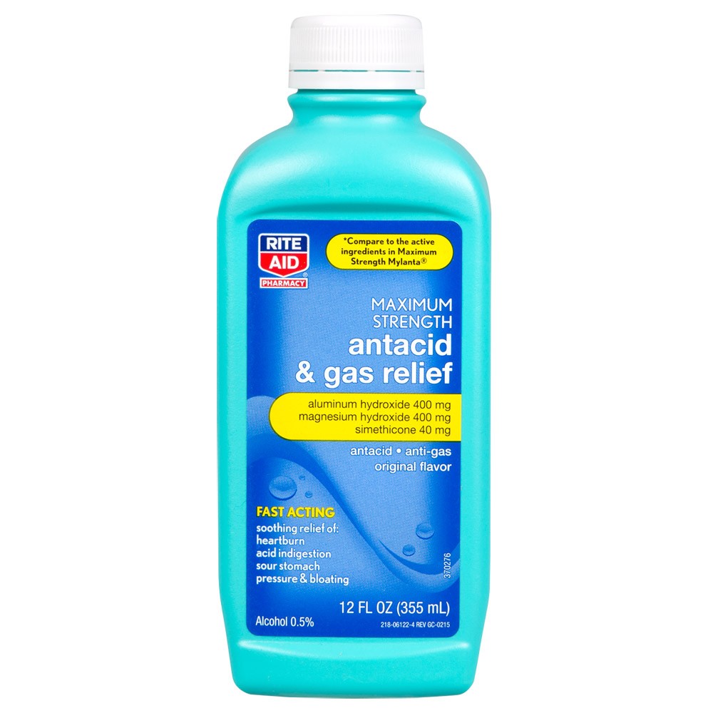 Order Rite Aid Pharmacy Antacid & Anti-Gas, Maximum Strength, Original, 12 fl oz (355 ml) food online from Rite Aid store, Chino Hills on bringmethat.com