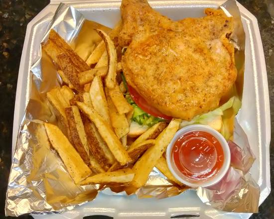 Order Fried Pork Chop Sandwich food online from AGAPE KITCHEN & PRALINES store, Humble on bringmethat.com
