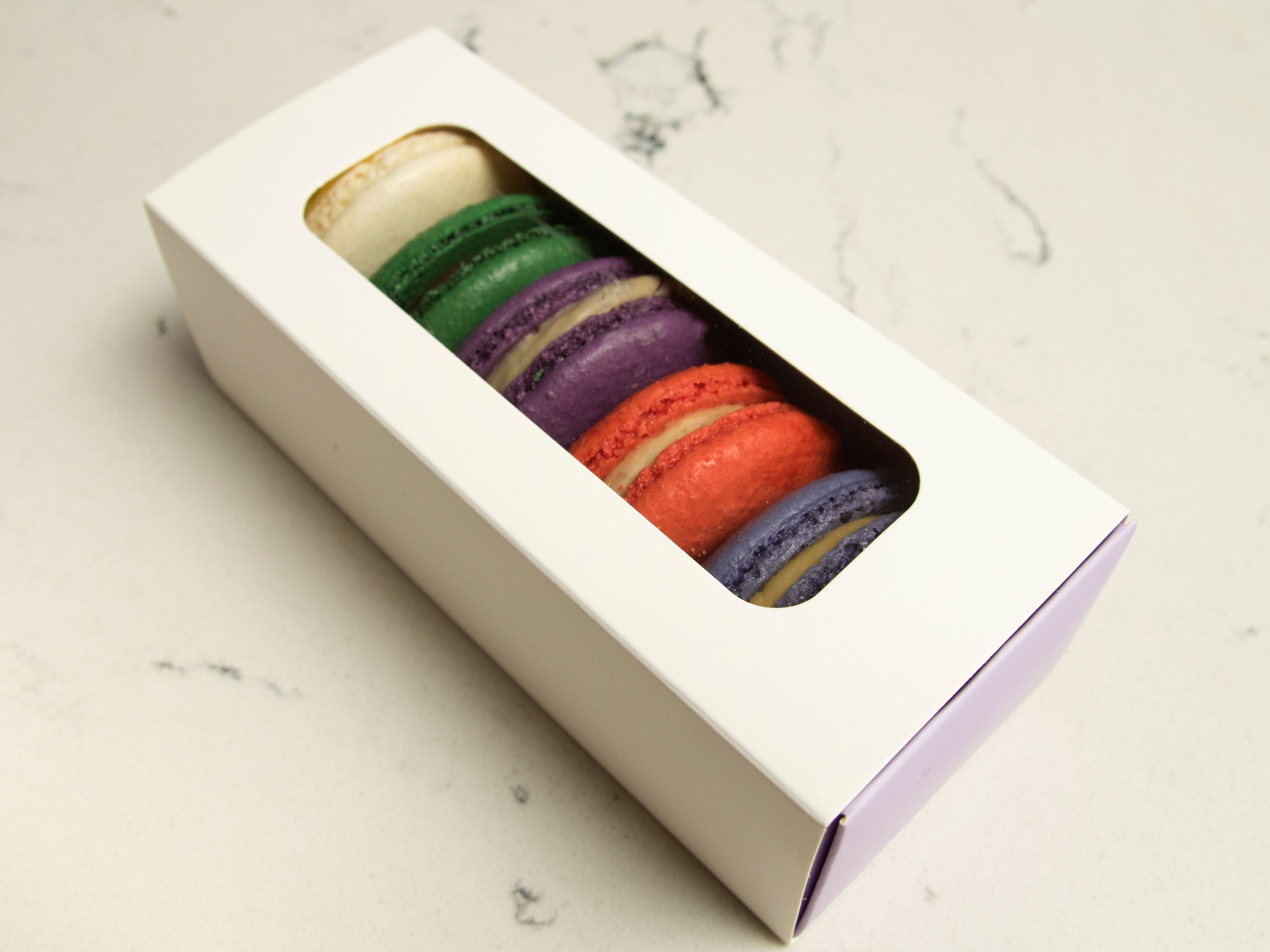 Order 6 Macarons Gift Box food online from Lab Desserts And Coffee store, San Diego on bringmethat.com