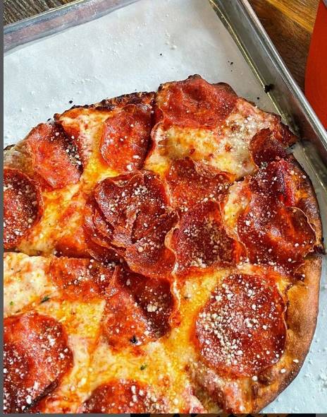 Order Large Pepperoni food online from Saucy Brew Works Taproom And Cafe store, Beachwood on bringmethat.com