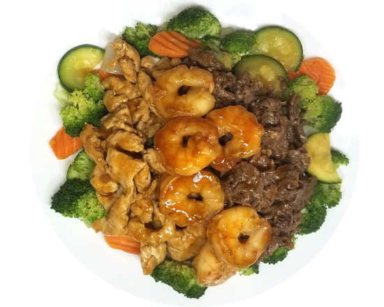 Order V7. Chicken, Beef, and Shrimp Low Crab food online from Ufo Hibachi Express store, Roswell on bringmethat.com